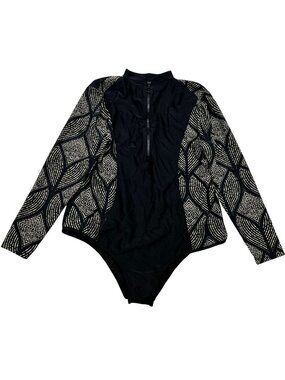 Lyra Womens Long Sleeve Sofia Modest Rash Guard Zip Up Swim Top Size XXL Black